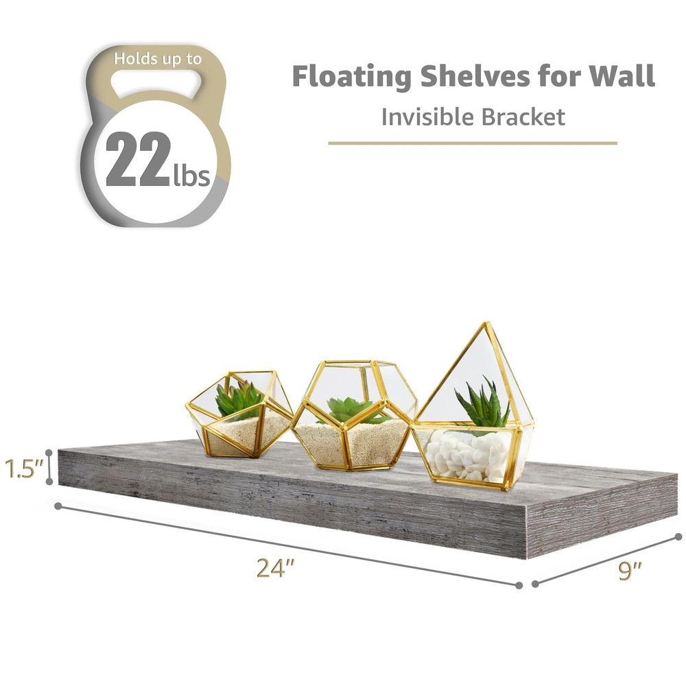 Display Books & Decor Instantly - 24 Floating Shelves 3 Pack Gray
