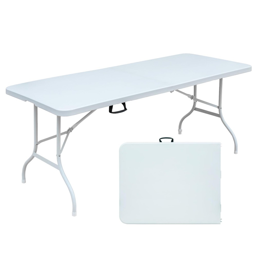 6 ft Folding Table with Handle, Heavy Duty Plastic Portable Table, Waterproof...