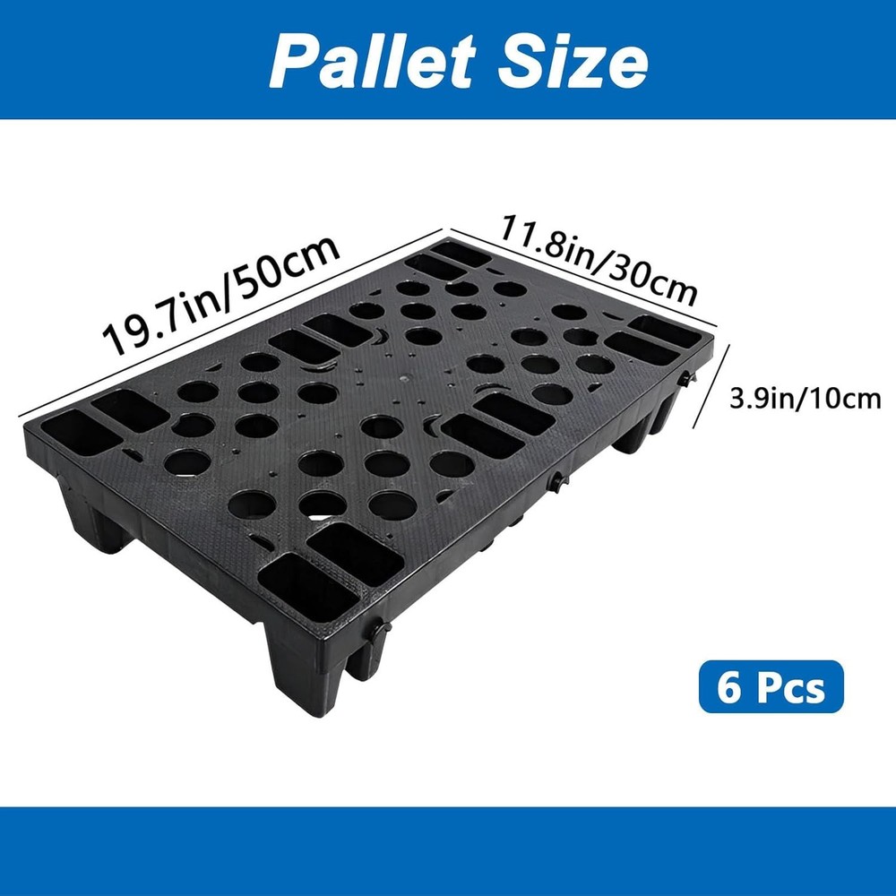 6 Pcs Moisture-proof Plastic Pallets Stackable Interlocking Storage Pallets