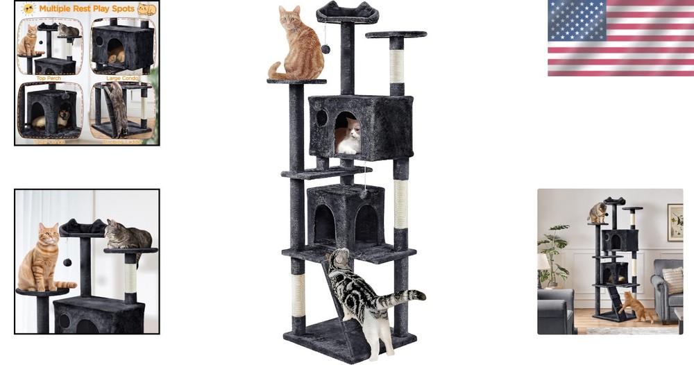 Larget Cat Tree, 80in Multi-Level Cat Tower with Cat Scratching Posts, Double...