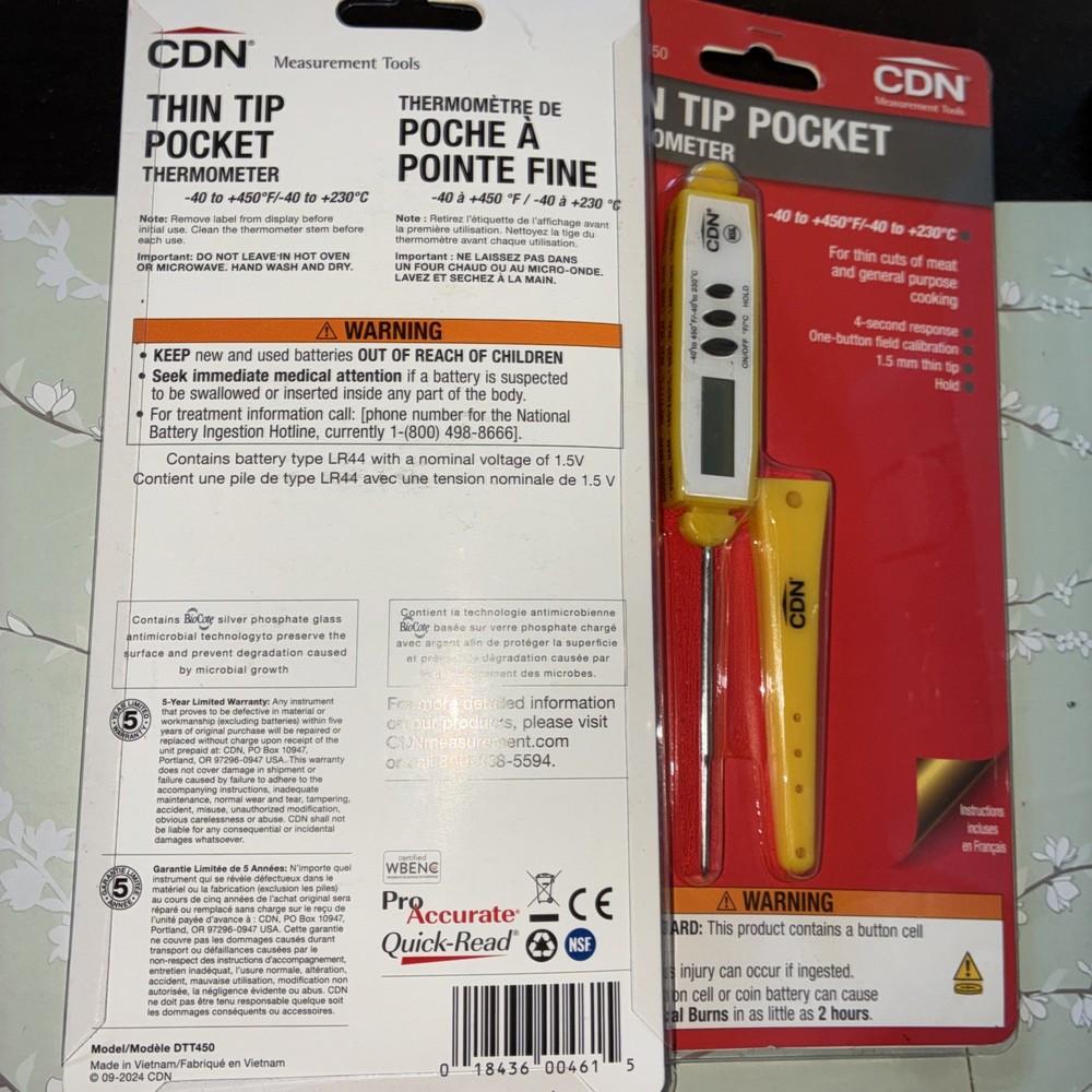 2pc CDN DTT450 ProAccurate Thin Tip Yellow Thermometer w/ 6 Second Response