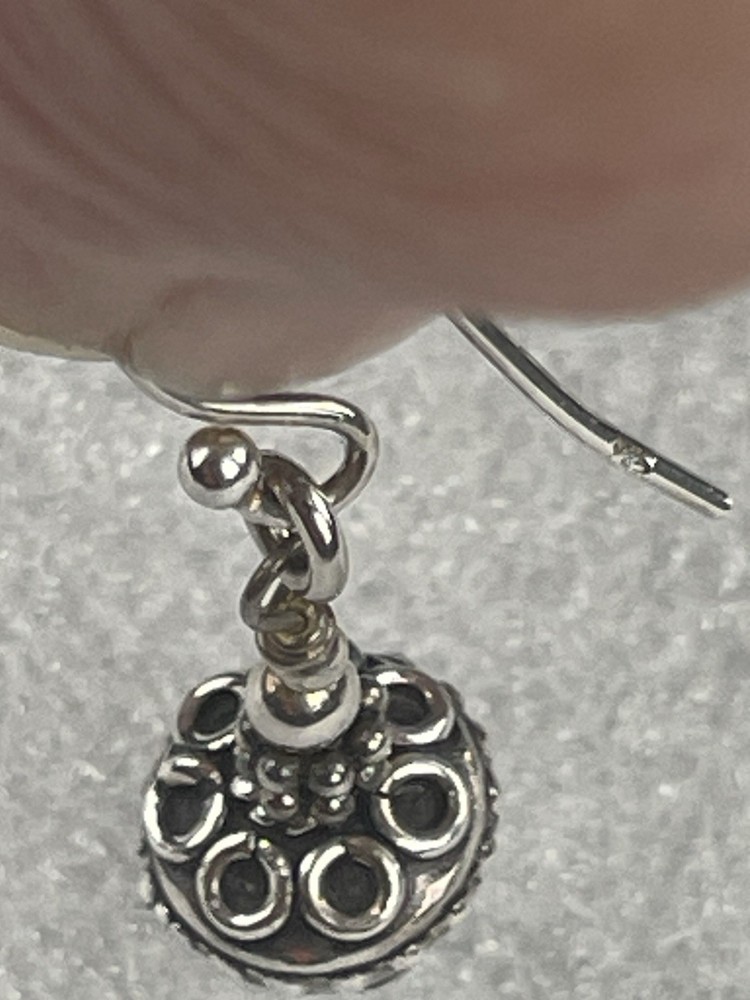 Vtg Sterling Silver Dangle Earrings Granulation Caviar Dot Beaded Hook Drop 4.7g