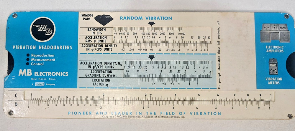 1960 MB Electronics Vibration Computer Slide Chart/Rule-Nice