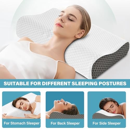 Cooling Memory Foam Pillows, Ergonomic Neck & Shoulder Pain Relief, 2-Pack