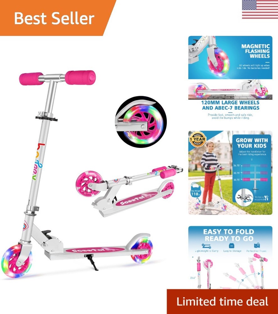 Fun and Safe Kids Scooter - Adjustable, Foldable, Light Up Wheels, Sturdy Frame