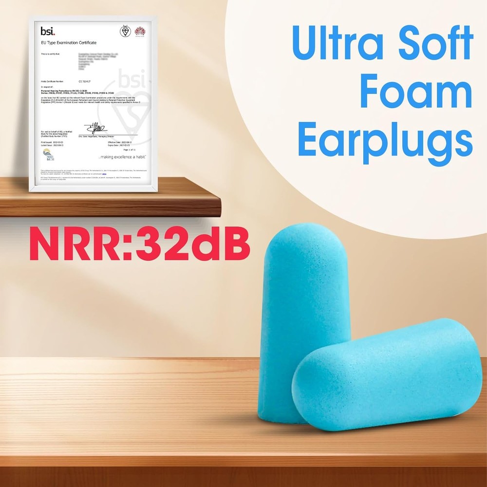 100 Pairs Foam Earplugs 32 dB Noise Reduction Soft Sleeping Snoring Study Work