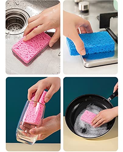 12-Count Kitchen Sponges- Compressed Cellulose Sponges Non-Scratch Multicolor