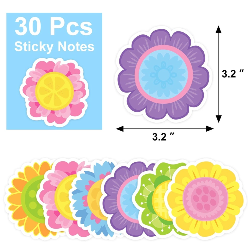 30 Pack Spring Flowers Sticky Notes - 600 Sheets Floral Shape Sticky Note Pad...