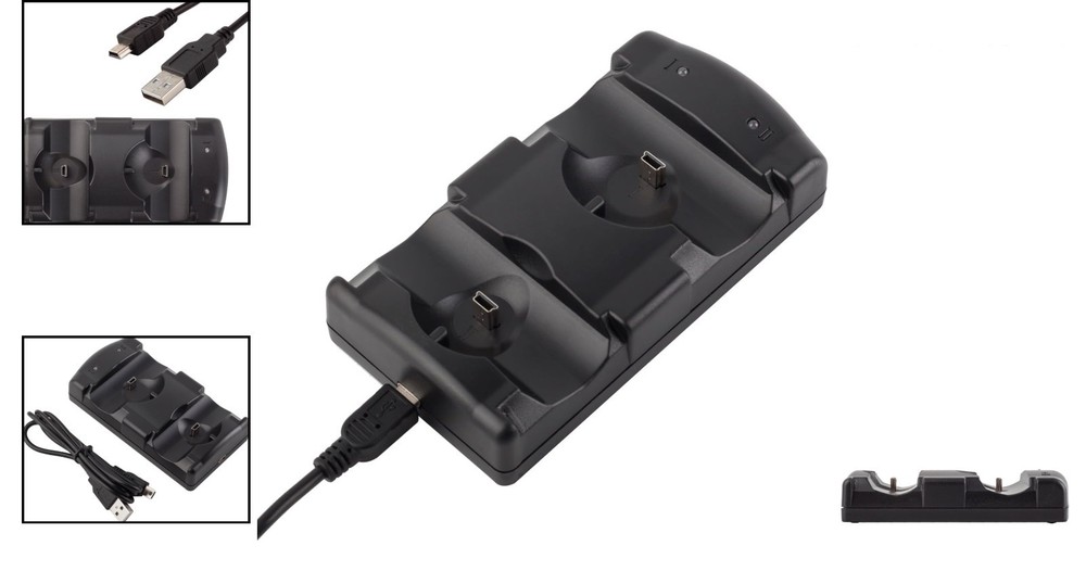 Black PS3 Controller Charging Station - Fast Charge with Built-in LED Indicator