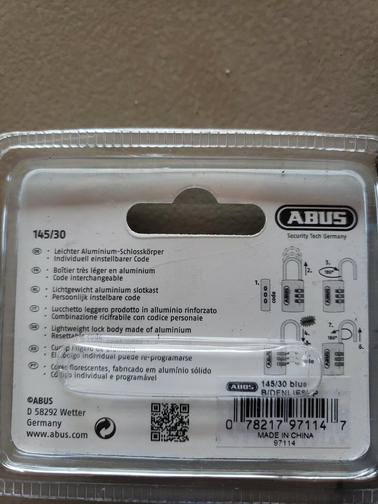 ABUS 145/30 Aluminum Blue 3-Dial Resettable Combination Padlock