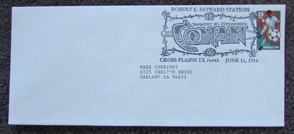 ROBERT E HOWARD CONAN SPECIAL 1ST DAY POSTAL CANCEL COVER 1994