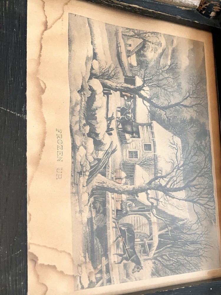 Vintage Currier & Ives Split Mirror/Print Wall Hanging