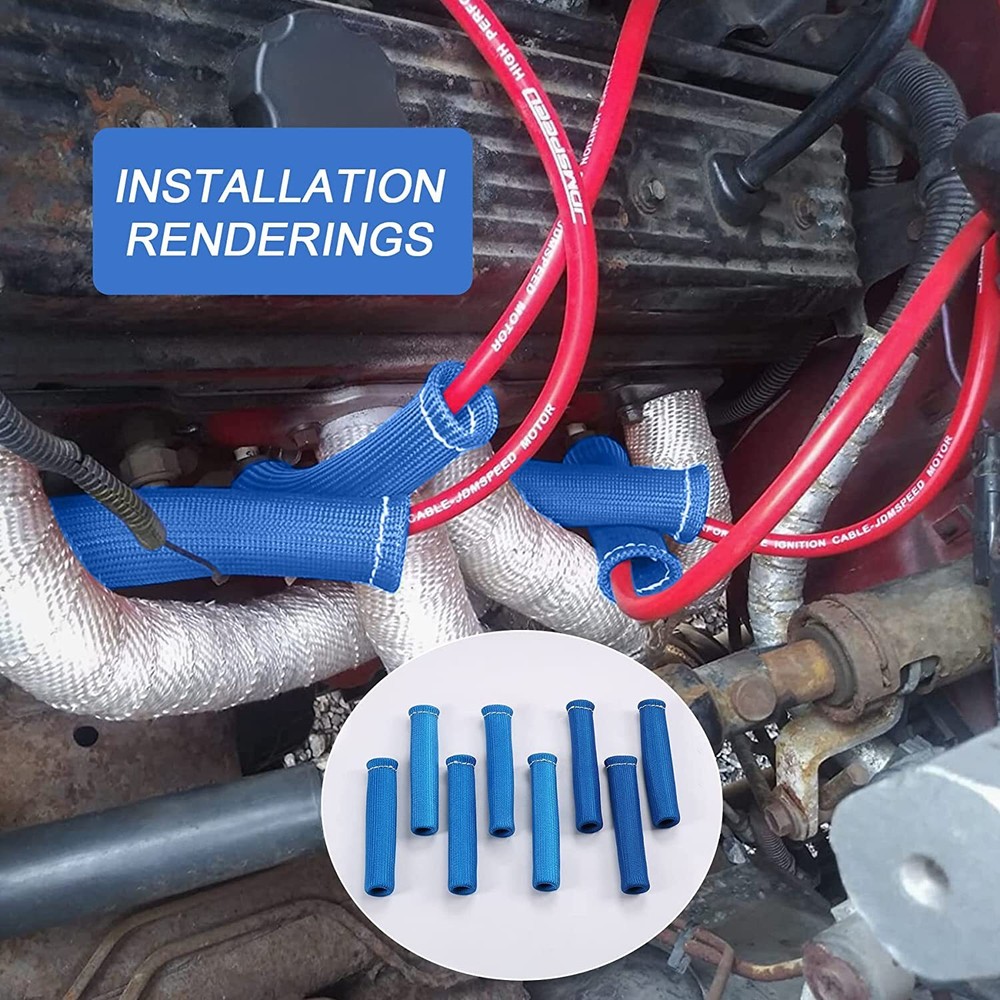 Universal Spark Plug Wire Boots Heat Shield Protector Header Cover Sleeve Blue
