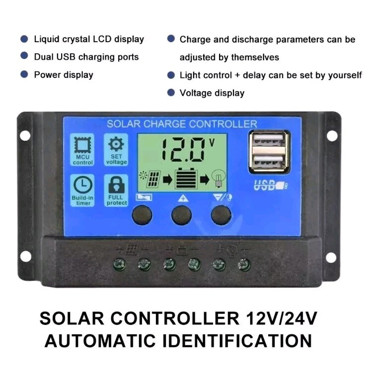 30A Solar Panel Charge Controller 12/24V Auto LCD Display Dual USB (US Seller)