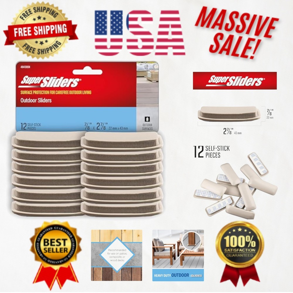 Durable 7/8" x 2 7/8" Rectangular Self-Adhesive Outdoor Sliders - Beige 12 Pack