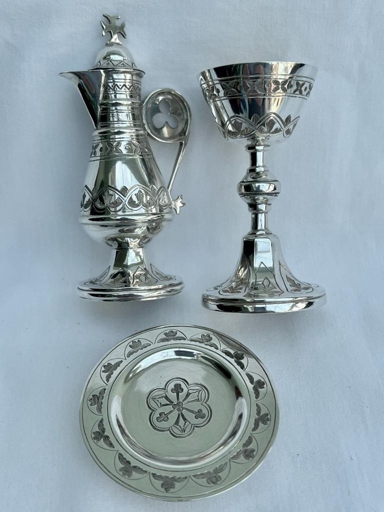 Fine Victorian Solid Sterling Silver Travelling 3 Piece Holy Communion Set
