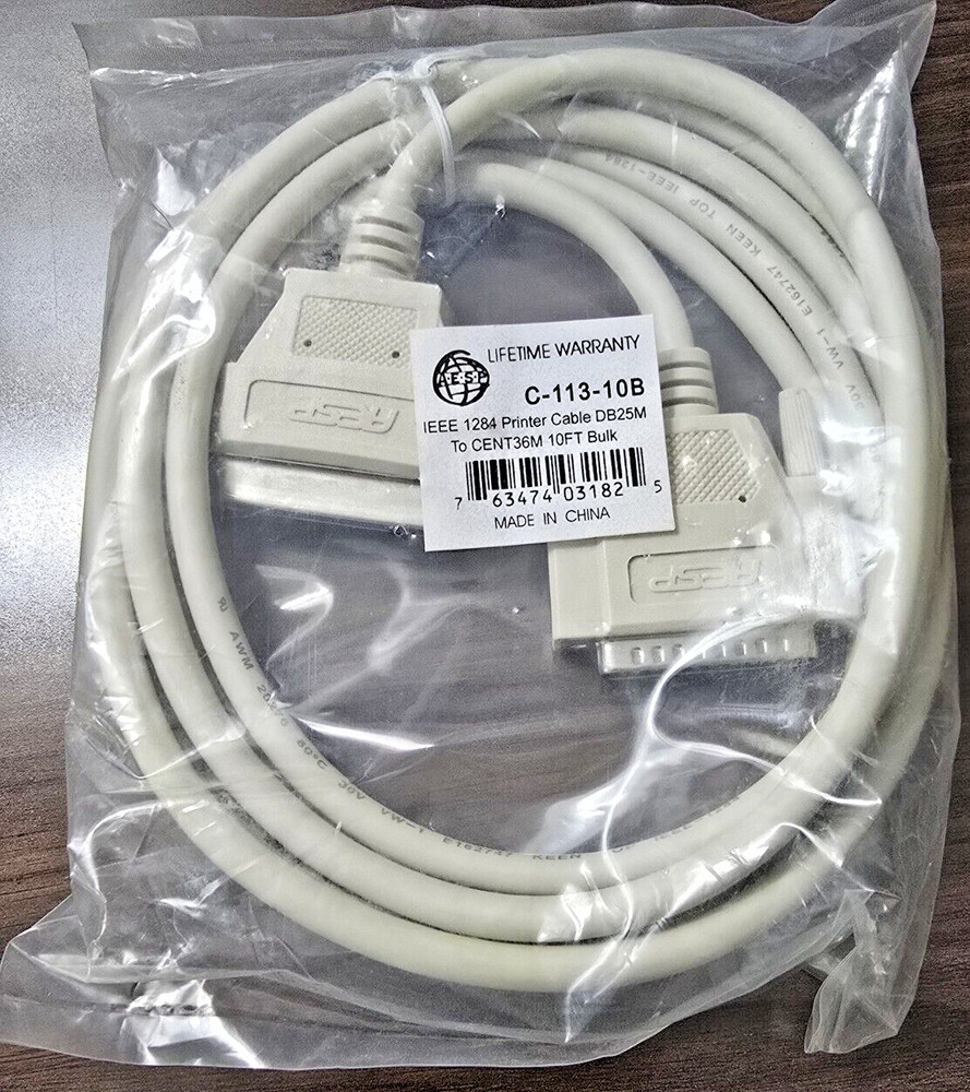AESP Brand, IEEE 1284 Printer Cable 10ft, DB25M/CENT36M BiDirectional