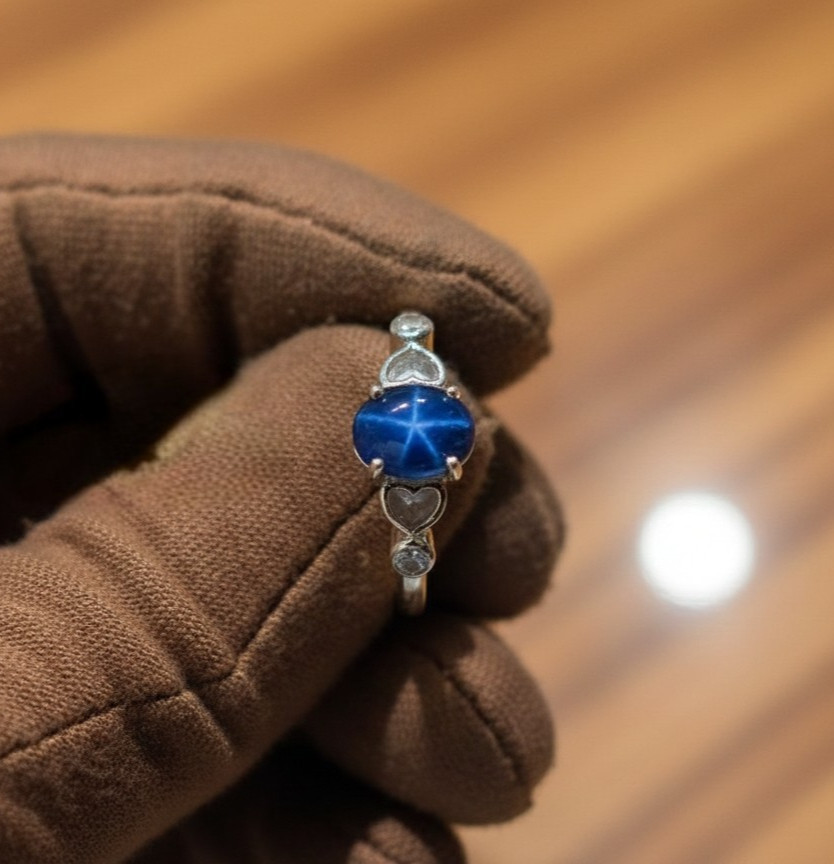 Blue Lindy Star Sapphire Ring, 925 Sterling Silver Ring, Lab Created