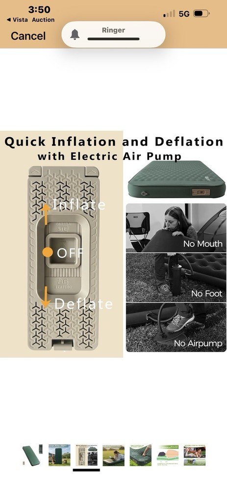 4" Extra-Thick Self Inflating Sleeping Pad for Camping with Electric Pump, Ul...