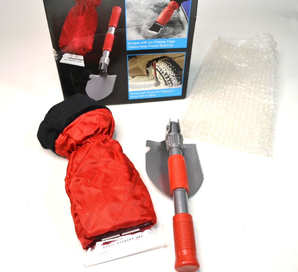 New The Sharper Image Auto Essentials Ice Scraper Mitt & Folding Shovel Winter