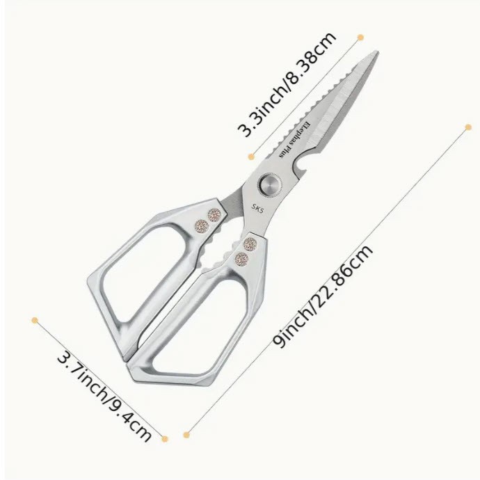 MULTIFUNCITIONAL SILVER HEAVY-DUTY STAINLESS STEEL KITCHEN SCISSORS ELEPHAS PLUS