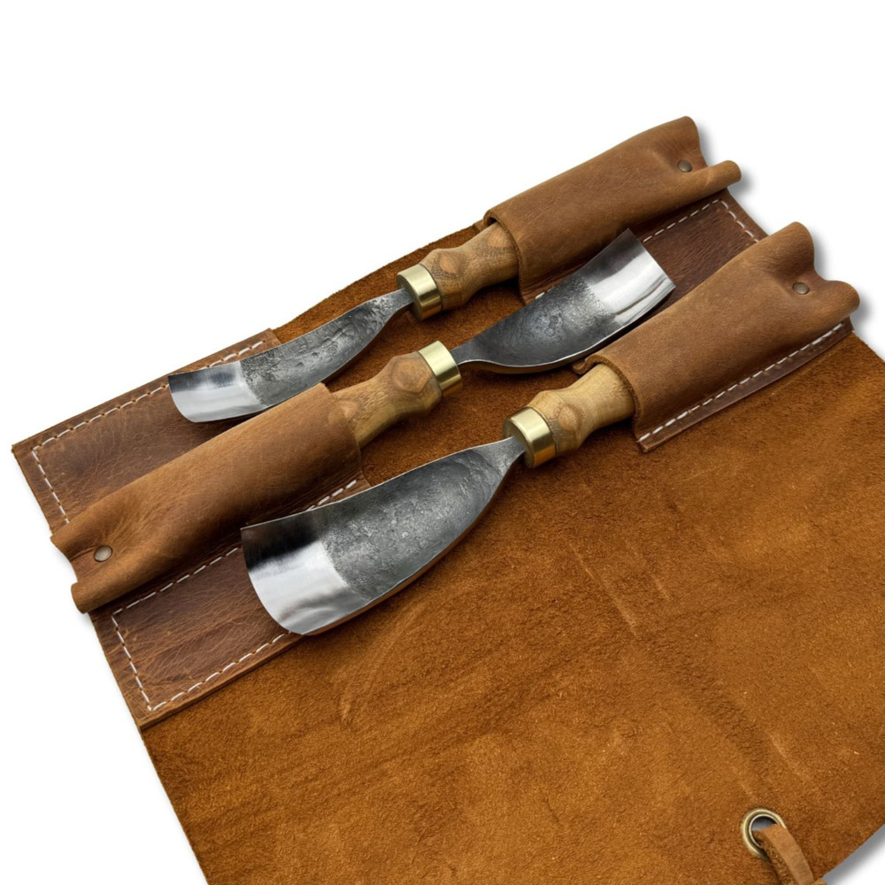 Hand-Forged Bent Gouges – 52100 Steel Blade, Ash Handles, Spoon and Bowl Carving