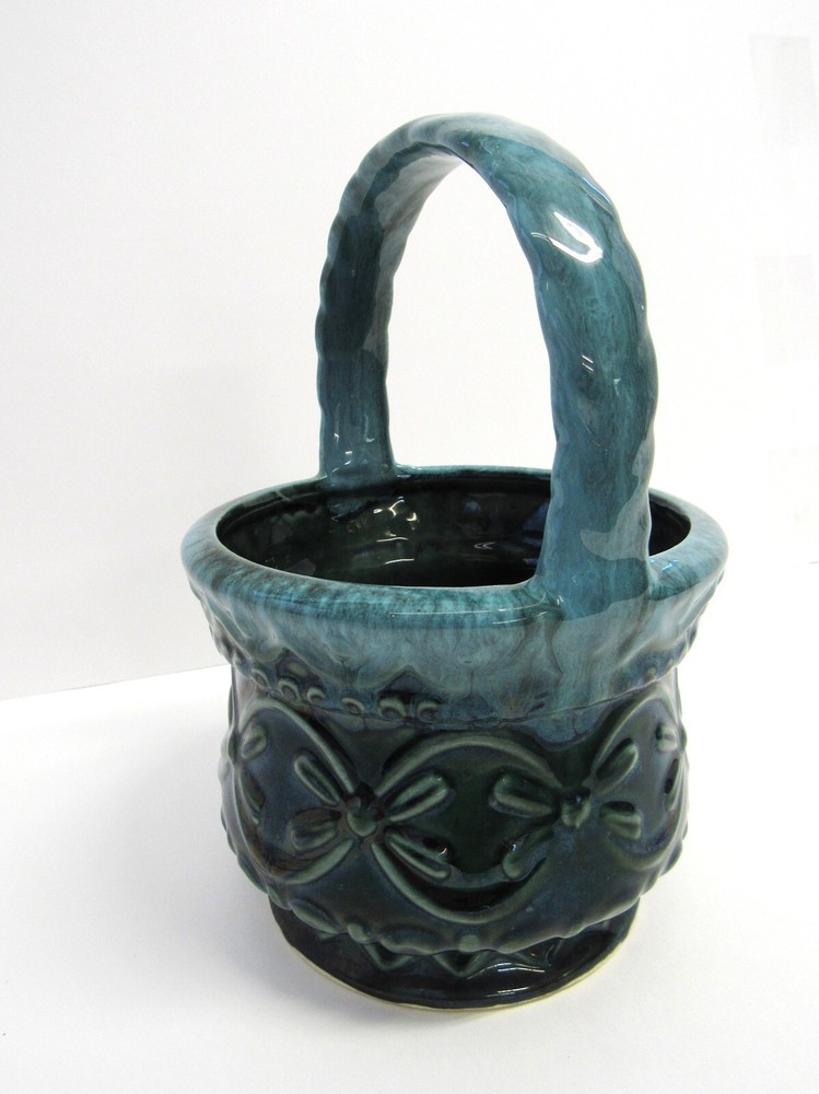 Vintage Hull Pottery Green Drip Basket Planter - EUC