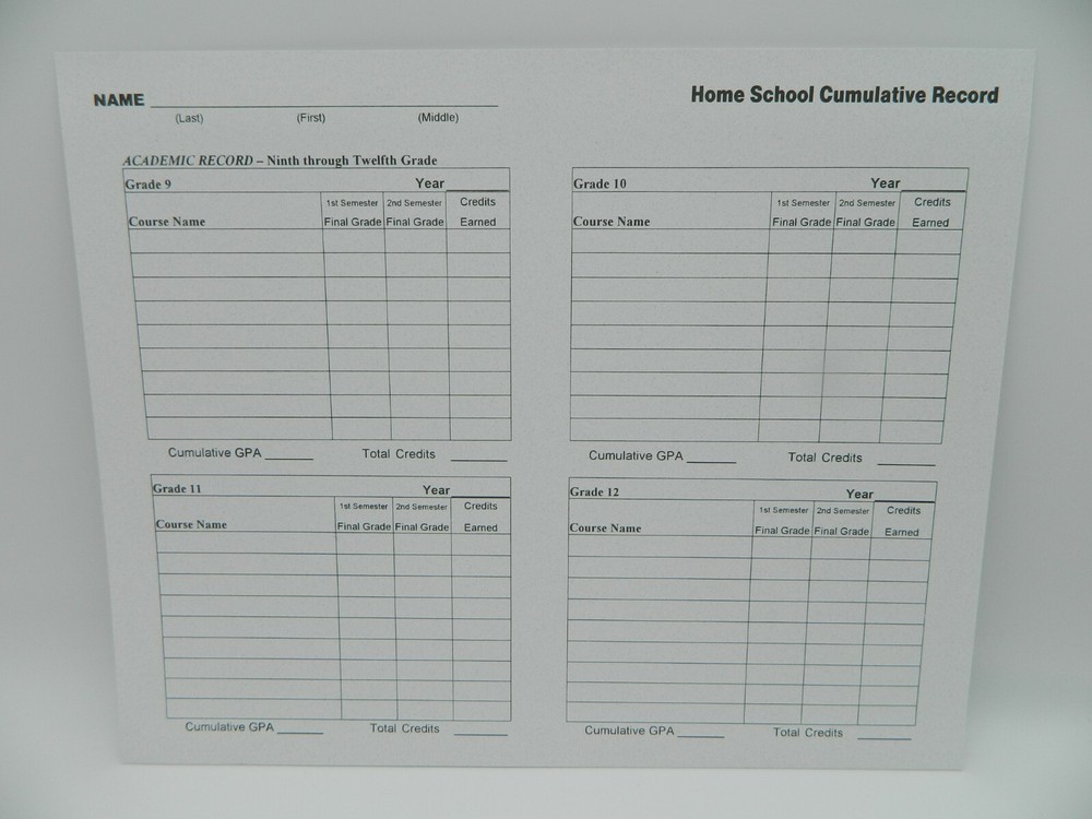 High School Homeschool Record Keeping Kit, 4 Report Cards / 1 Transcript Folder