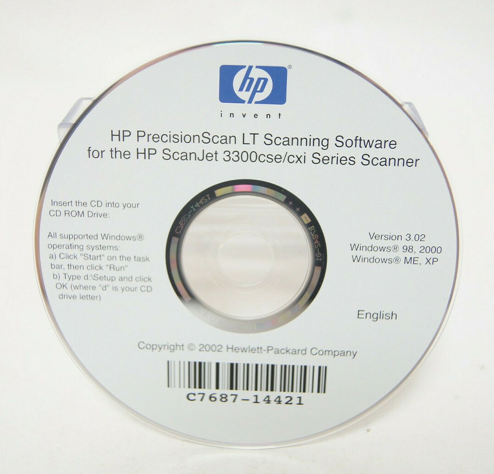 HP Hewlett Packard PrecisionScan LT Driver C7687-14421 PC Program Software Disc