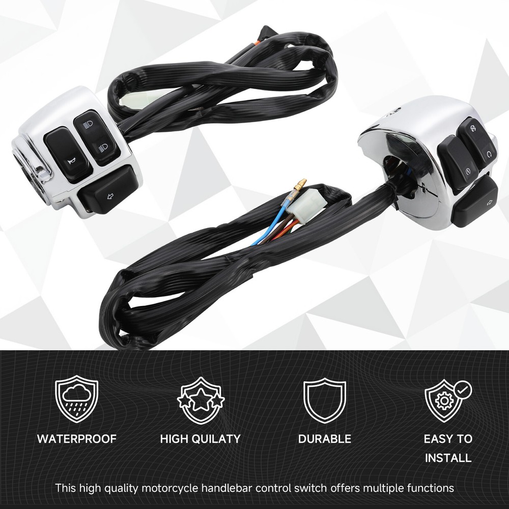 1 Pair Chrome Motorcycle 1"25mm Handlebar Control Switch With Wiring Harness