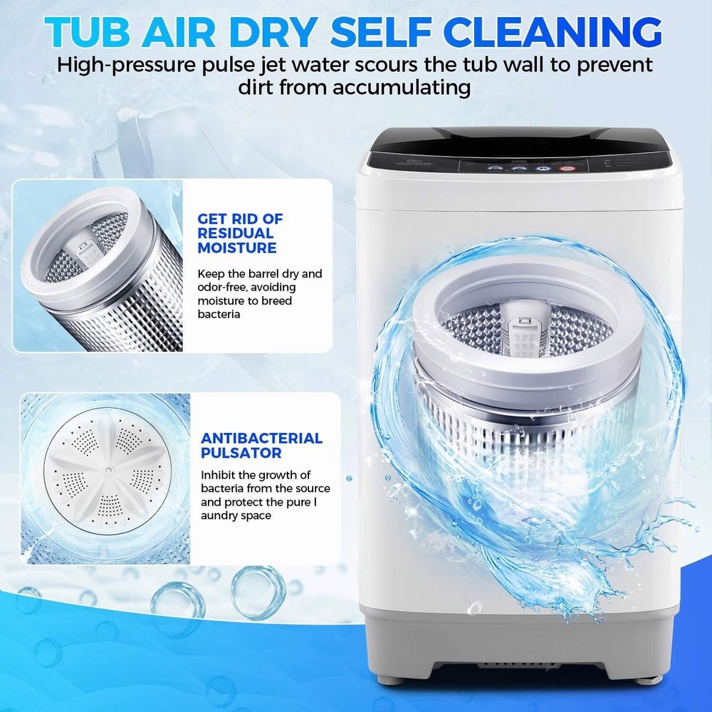 Portable Washing Machine 15.6lbs Full-Automatic Compact Washer w/10 Programs U.S