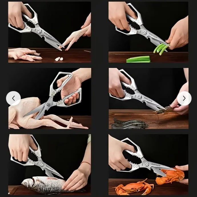MULTIFUNCITIONAL SILVER HEAVY-DUTY STAINLESS STEEL KITCHEN SCISSORS ELEPHAS PLUS