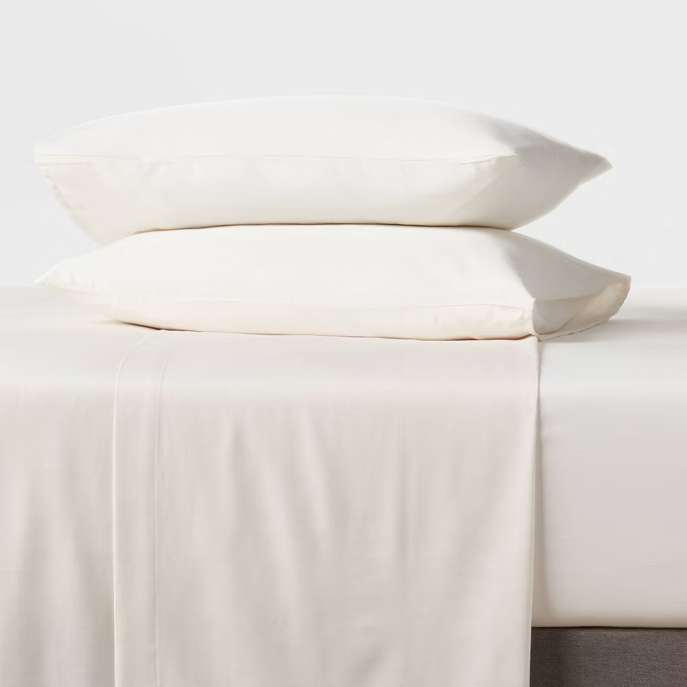 Full Easy Care Cotton Blend Sateen Sheet Set Ivory - Room Essentials: