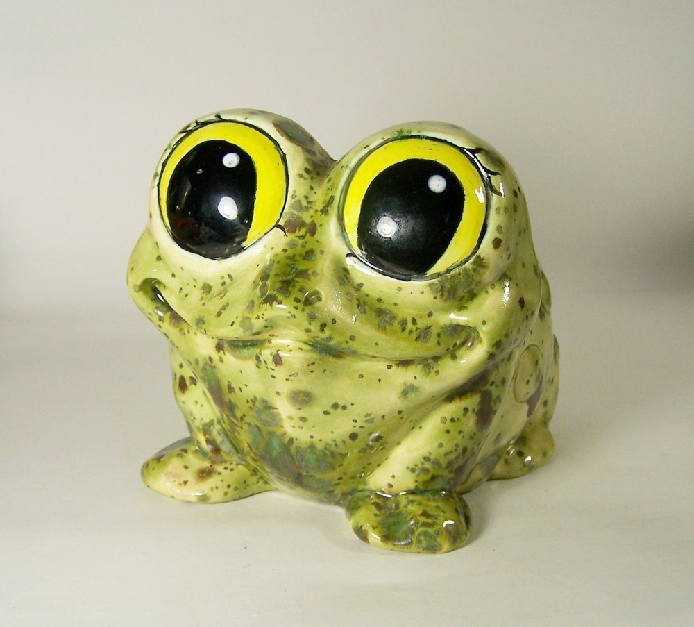 Ceramic Green Frog Toad Big Eyes Planter Kitchen Sponge Holder Pottery