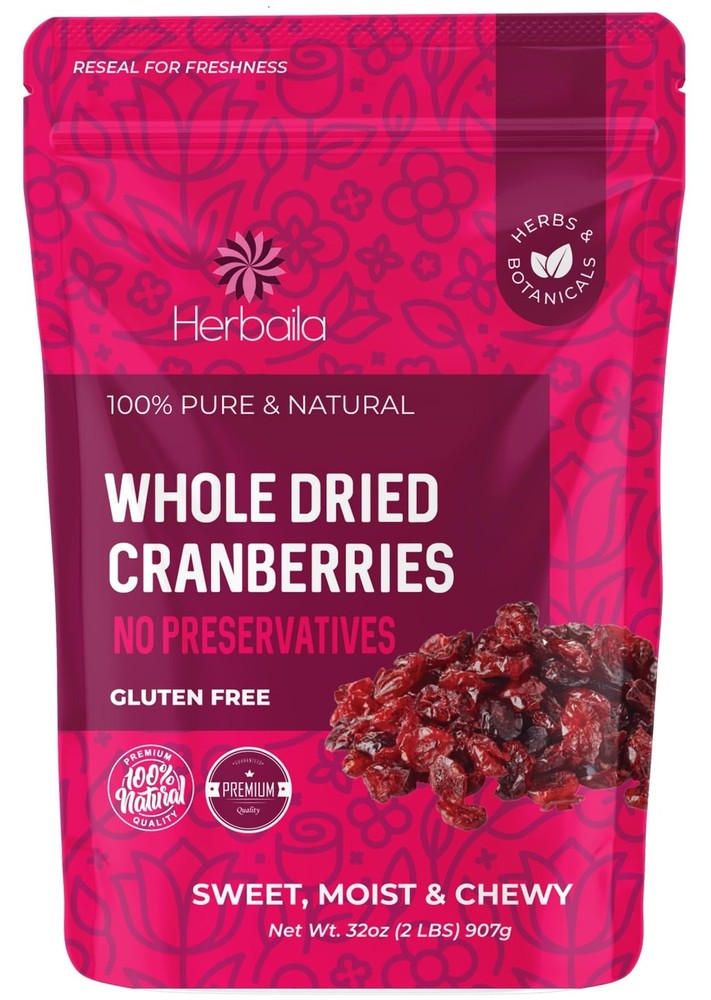 Dried Cranberries Unsweetened, 2 lbs. Bulk Cranberries Dried Fruit, Unsweeten...