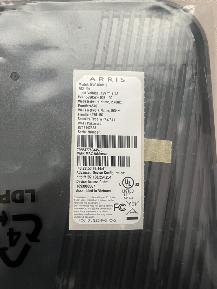 Arris Wireless Internet Modem-Black-Model NVG468MQ-Electronics-2021