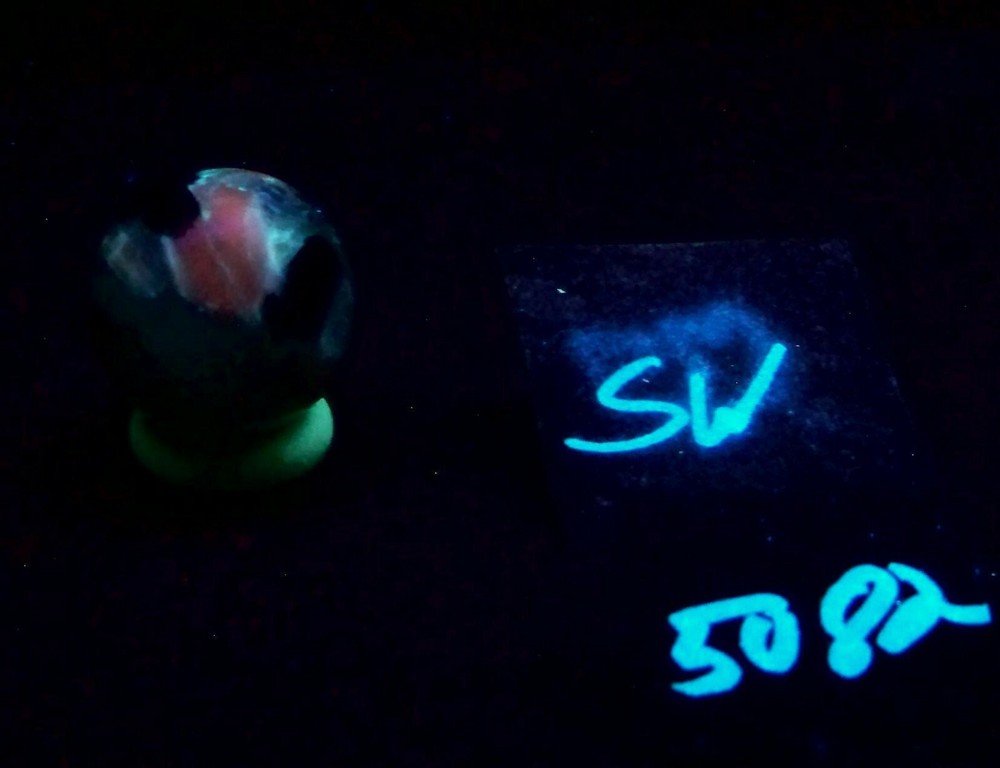 Fluorescent Kunzite and Lepidolite in Quartz 25mm Collection Sphere 5082