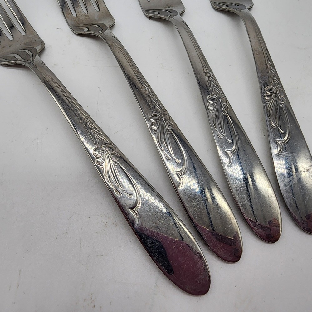 HBCo Everglo HEATHER Pattern Stainless Flatware 4 Dinner Forks USA
