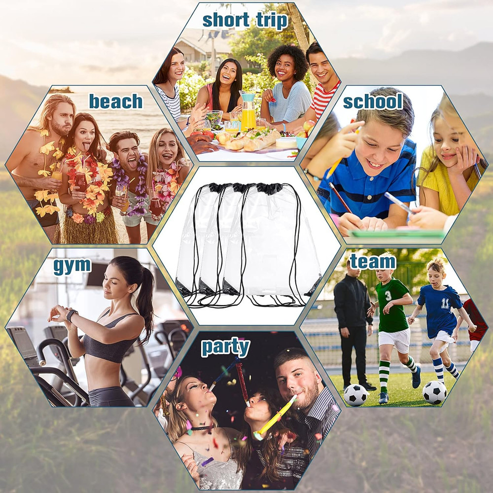 30 Pcs Clear Drawstring Bag Plastic Drawstring Backpack Clear Waterproof PVC Bac