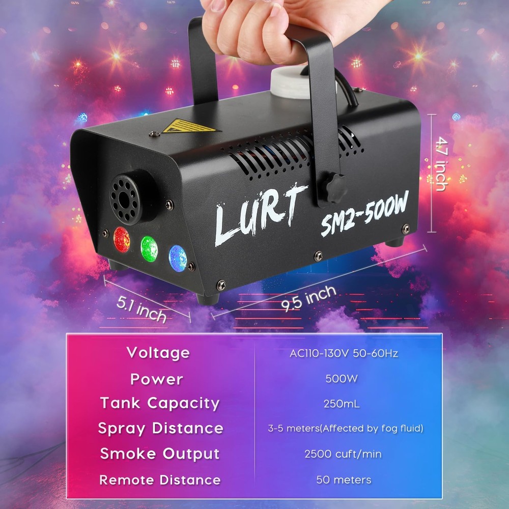 Fog Machine Auto Smoke LED Light 500W Mini Wireless Remote Control Mode Porta...