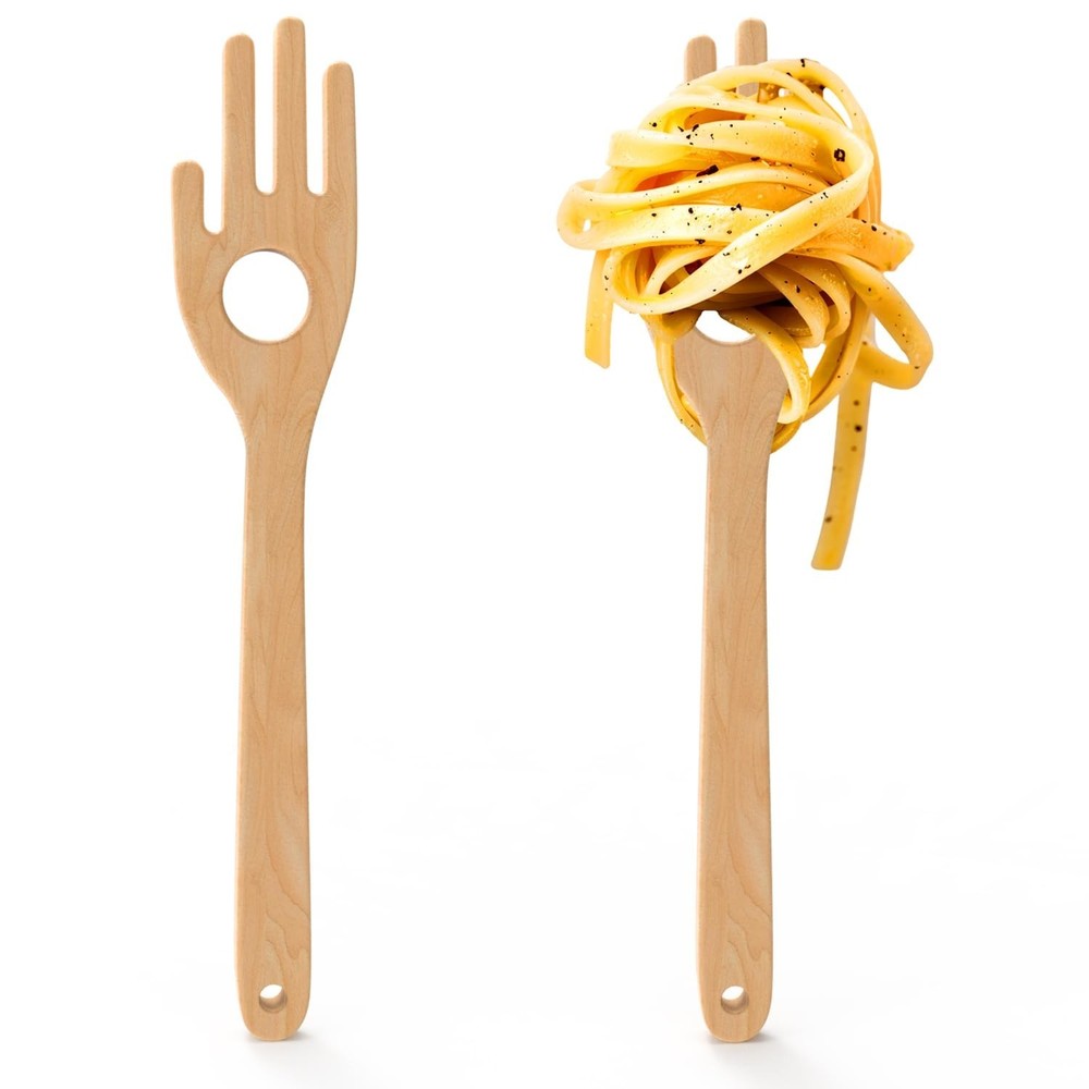 12'' Birch Pasta Forks, 2-Pack - Hand Shaped Spaghetti Server with Measuring ...