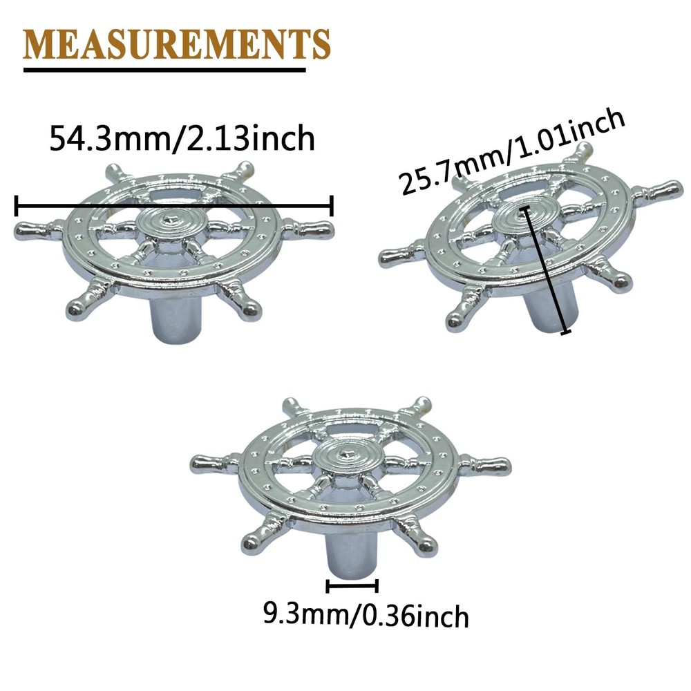 6 pcs Ship Rudder Handles Ship Helm Cabinet Knobs Ocean Theme Knobs Zinc Allo...