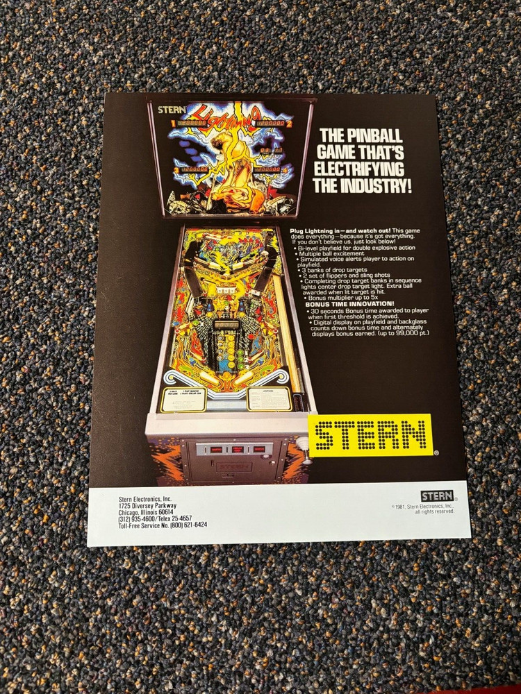 1981 STERN LIGHTNING PINBALL PROMO FLYER NEW UNCIRCULATED