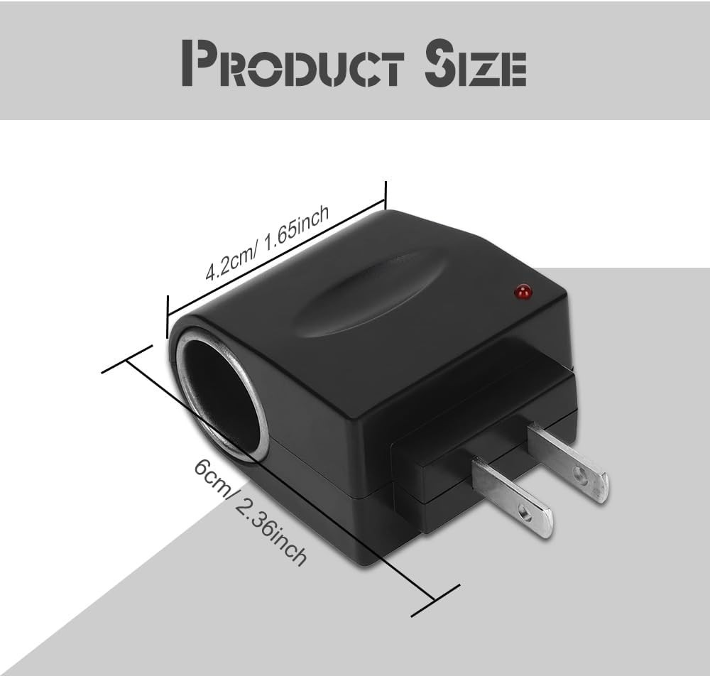 Durable Cigarette Lighter to Wall Plug Adapter - Safe & Efficient 2V Converter