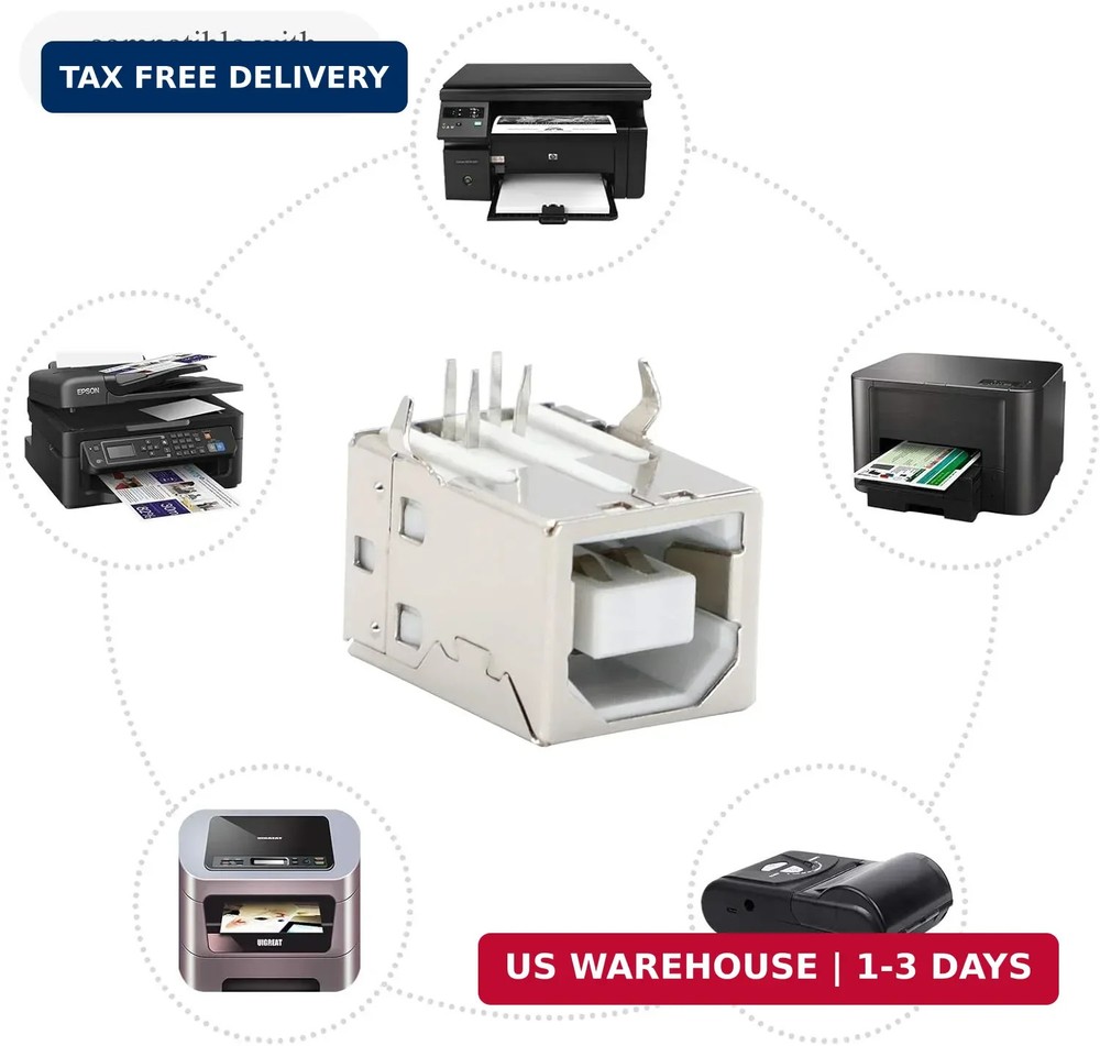 USB B Connector Socket 4-Pin Right Angle DIP Jack - 10 Pack for All Devices FAST