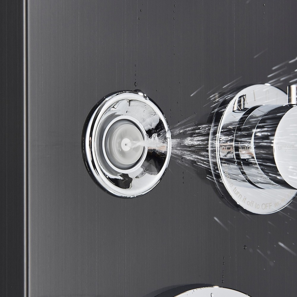 Matte Black LED Rainfall Waterfall Shower Panel Tower System Back Massage Jets