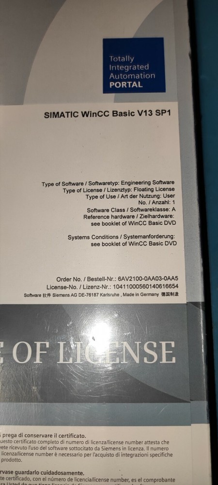 SIEMENS 6AV2100-0AA03-0AA5 SIMATIC WinCC Basic V13 SP1 *NEW*