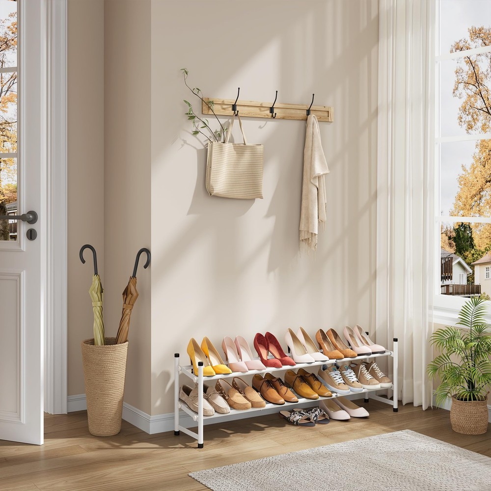 Tajsoon 2Tier Expandable Metal Shoe Rack 2841 in Adjustable Stackable White