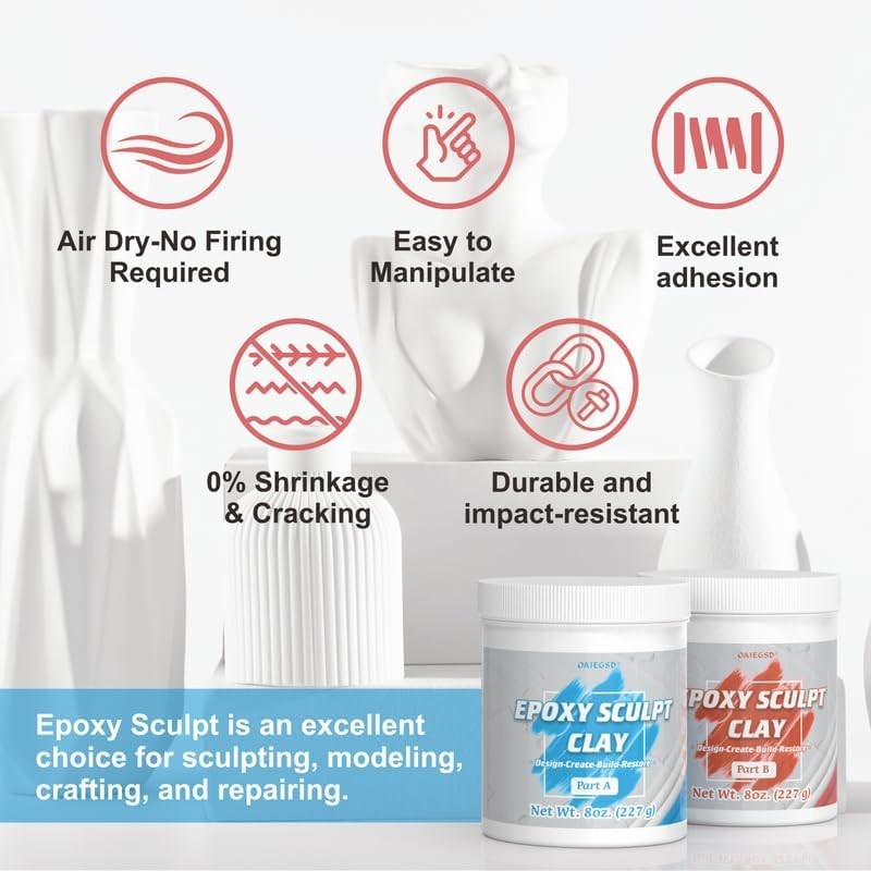 1 Pound White Epoxy Putty Sculpt Clay, 2 Part (A & B) Modeling Compound