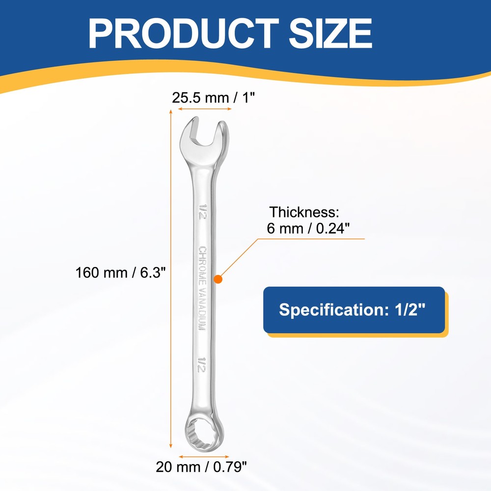 2Pcs Combination Wrench 1/2" Double Box End 10-Degree 12-Point Wrenches